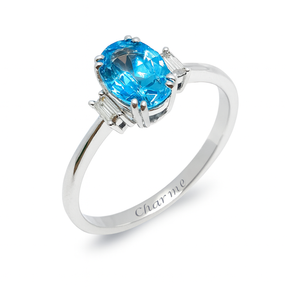 Damenring, Antragsring, Weissgold 585, mit Saphir und Diamanten (P000130)