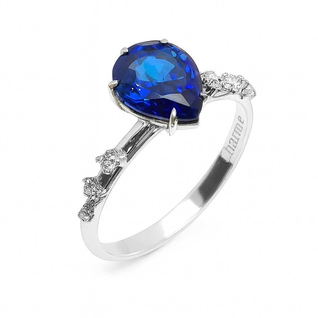 Damenring, Antragsring, Weissgold 585, mit Saphir und Diamanten (P000290)