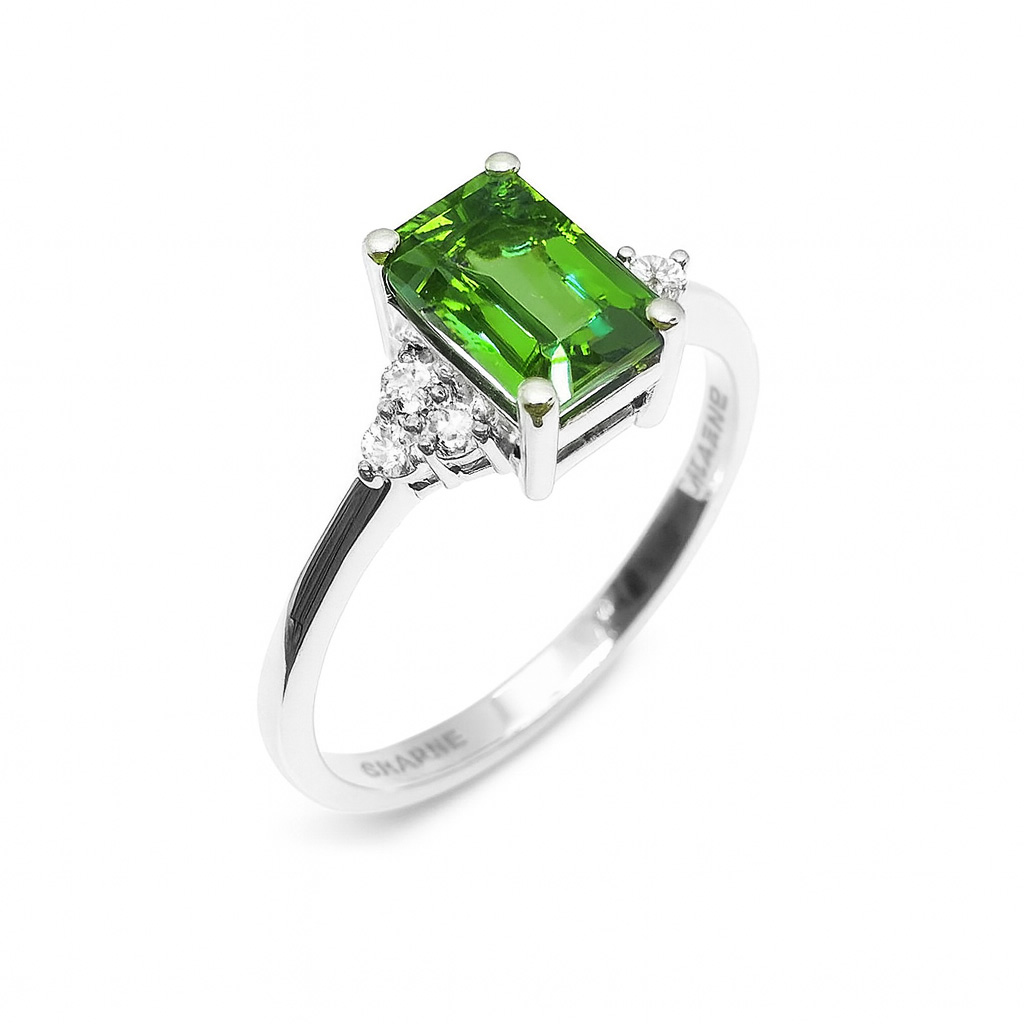 Damenring, Antragsring, Weissgold 750, mit Grün-Saphir und Diamanten (D000025)