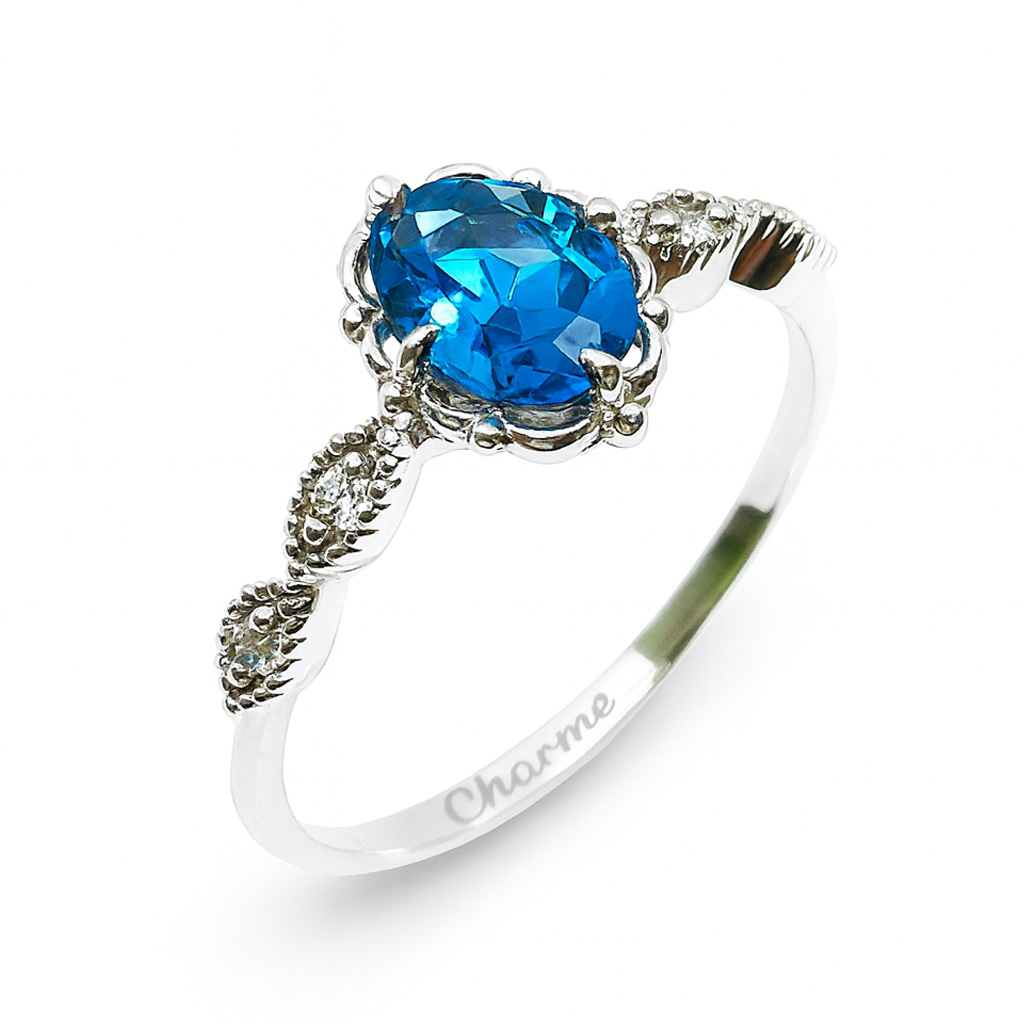 Damenring, Antragsring, Weissgold 585, mit Saphir und Diamanten (P000129)