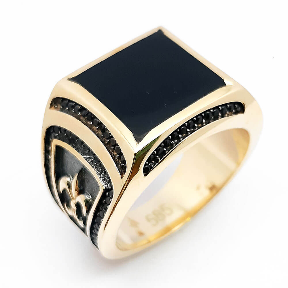 Herrenring, Gelbgold 585, mit Onyx (A000986)