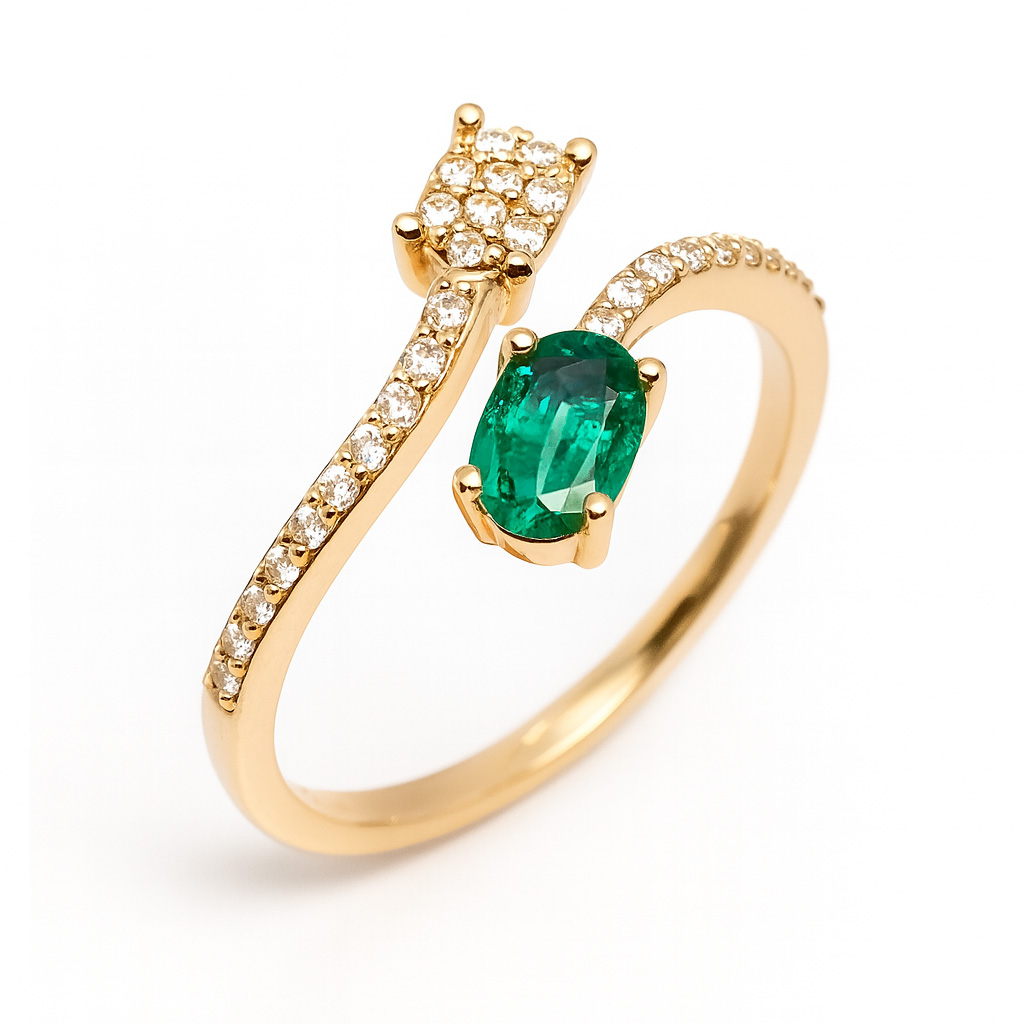 Smaragdring mit Diamanten - Serpentina Single, Gelbgold