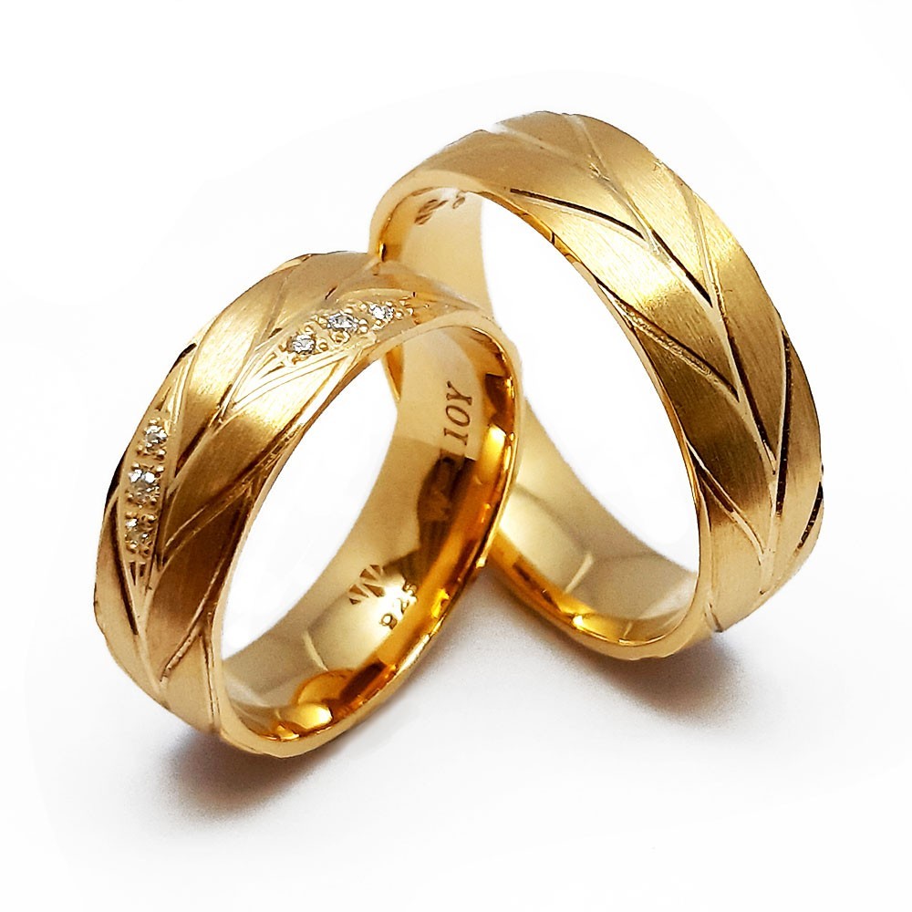 Ein paar Trauringe-Eheringe, Gelbgold 585, mit 0,08 ct Diamanten (W110Y)