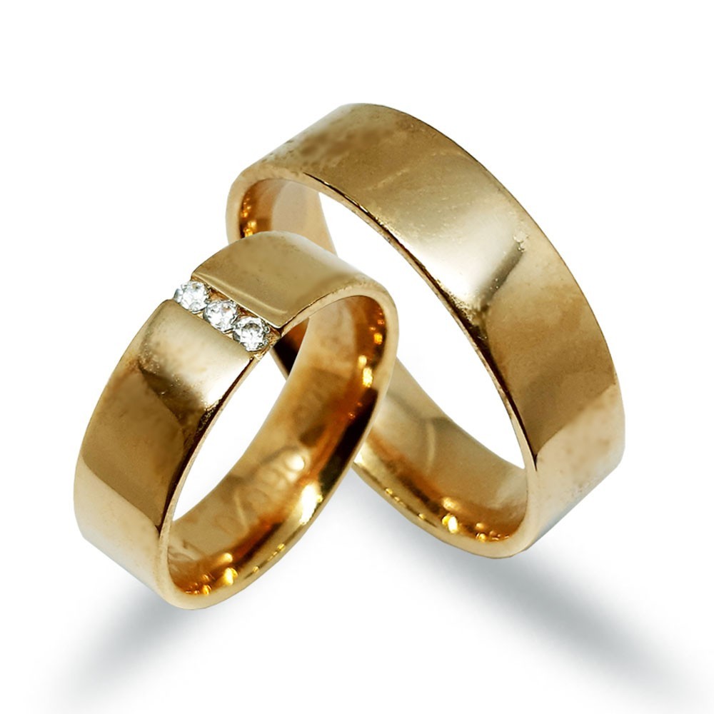 Ein paar Trauringe-Eheringe, Gelbgold 585, mit 0,09 ct Diamanten (B451)