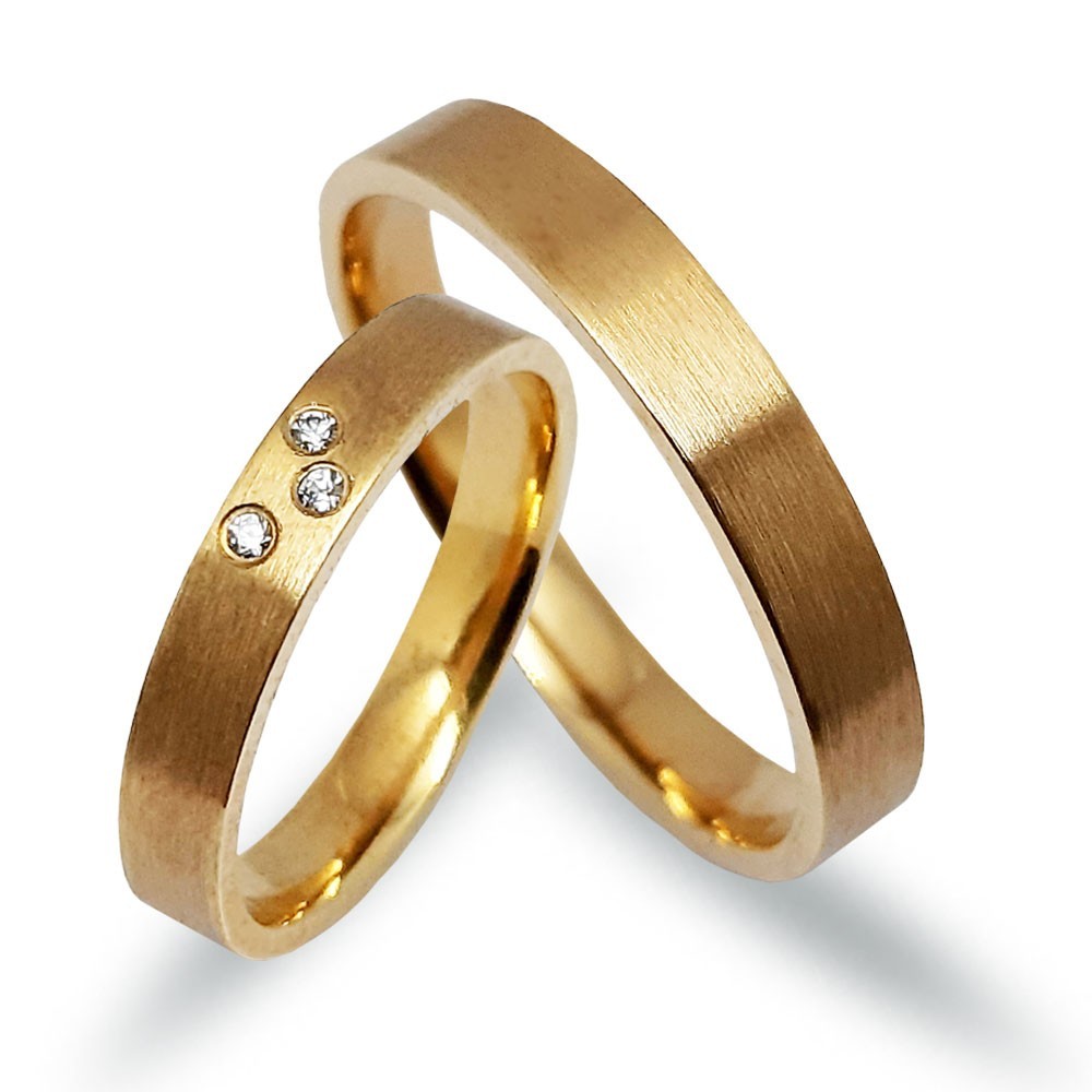 Ein paar Trauringe-Eheringe, Gelbgold 585, mit 0,03 ct Diamanten (AN201)