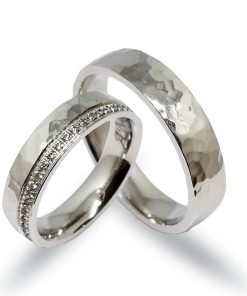 Gehämmerte Trauringe Weißgold 585 mit 0,29 ct Diamanten – ANKA359
