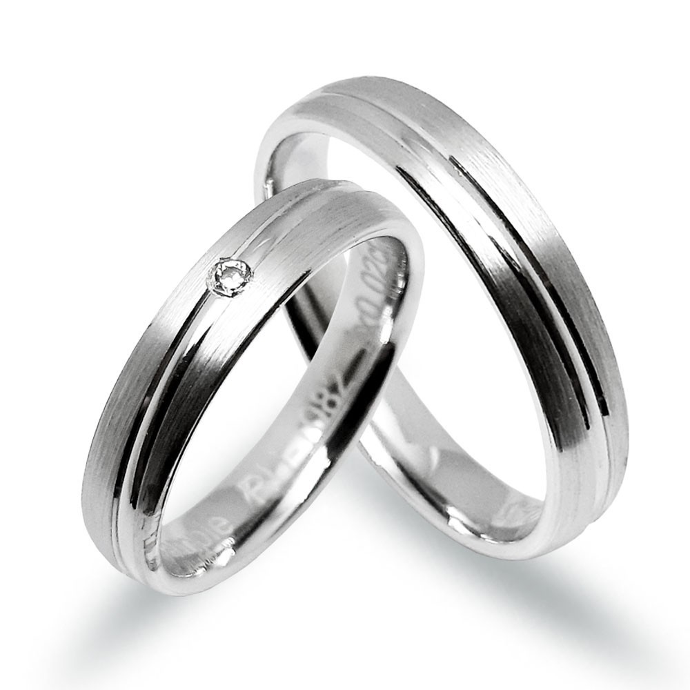 Ein paar Trauringe-Eheringe, Weißgold 585, mit 0,02 ct Diamanten (RU1082)