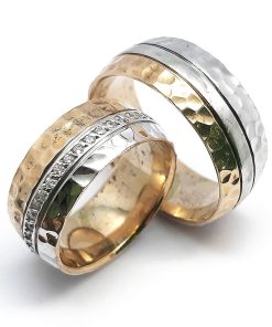 Gehämmerte Trauringe Weiß- und Gelbgold 585 mit 0,40 ct Diamanten – CJ013