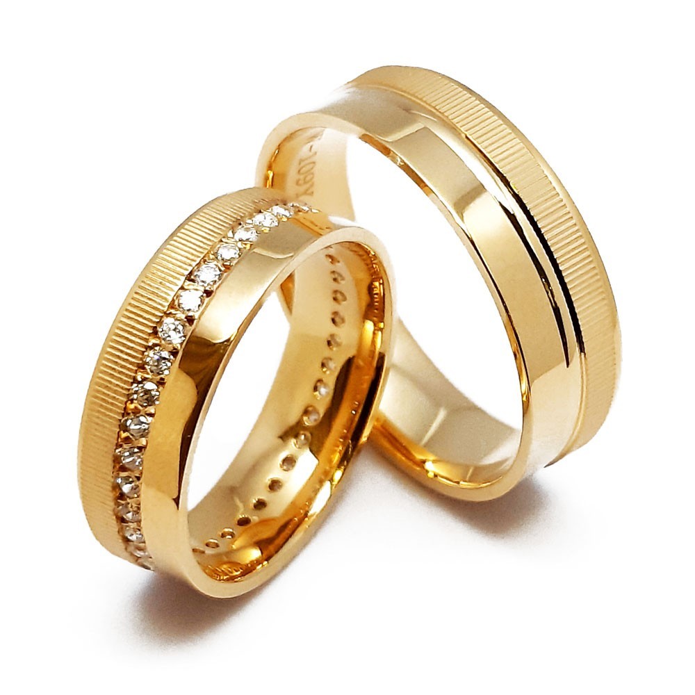 Ein paar Trauringe-Eheringe, Gelbgold 585, mit 0,38 ct Diamanten (W109Y)