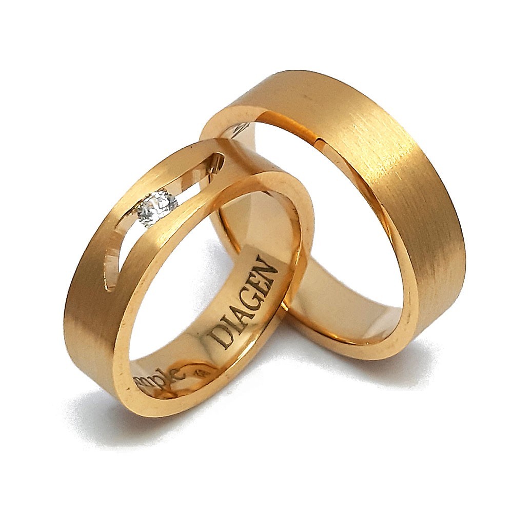 Ein paar Trauringe, Gelbgold 585, mit 0,10 ct Diamanten (CJ007)
