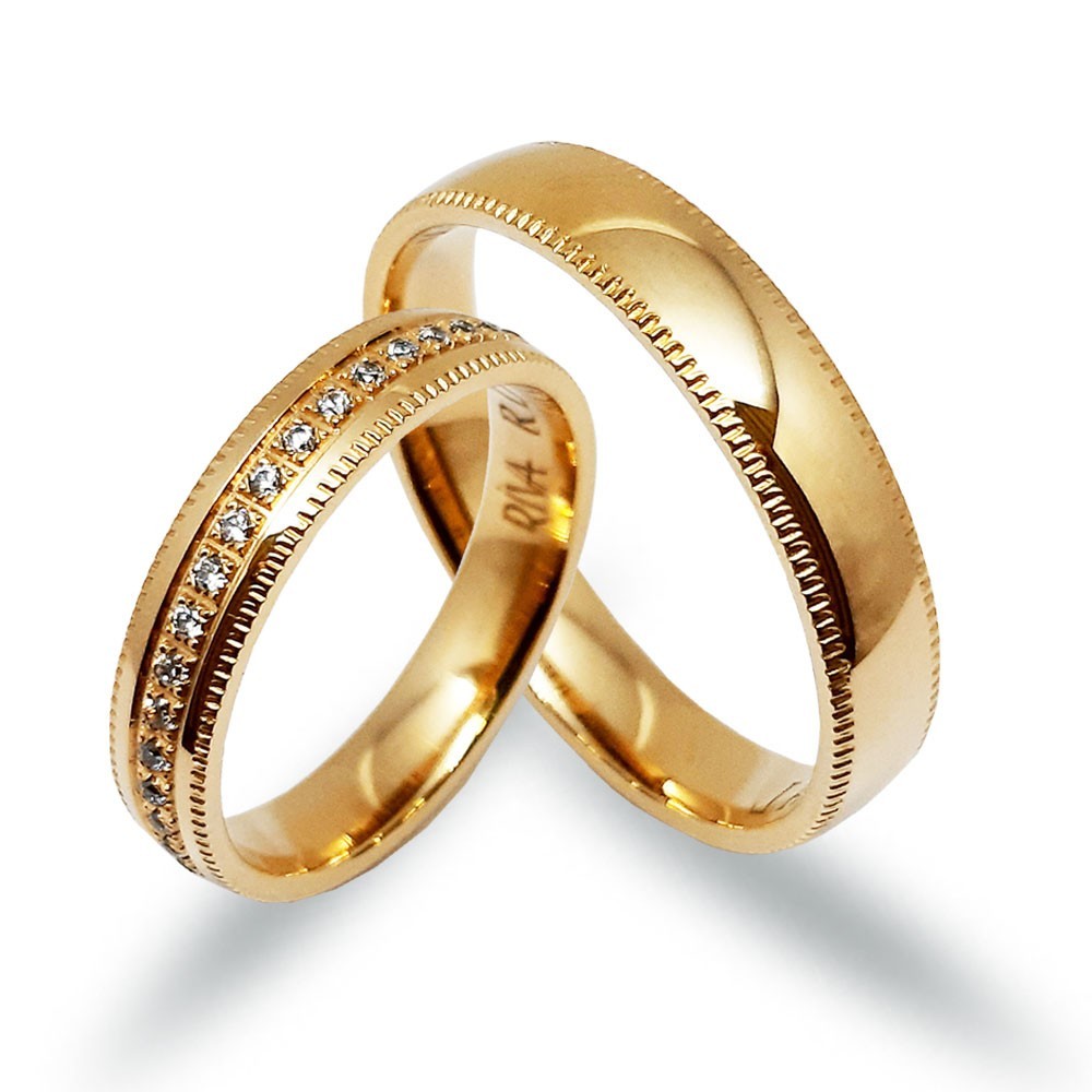 Ein paar Trauringe-Eheringe, Gelbgold 585, mit 0,40 ct Diamanten (RD038)