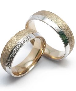 Mattierte Trauringe Weiß- und Gelbgold 585 mit 0,10 ct Diamanten – CJ012