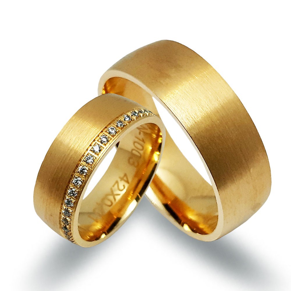 Ein paar Trauringe-Eheringe, Gelbgold 585, mit 0,40 ct Diamanten (N1003)
