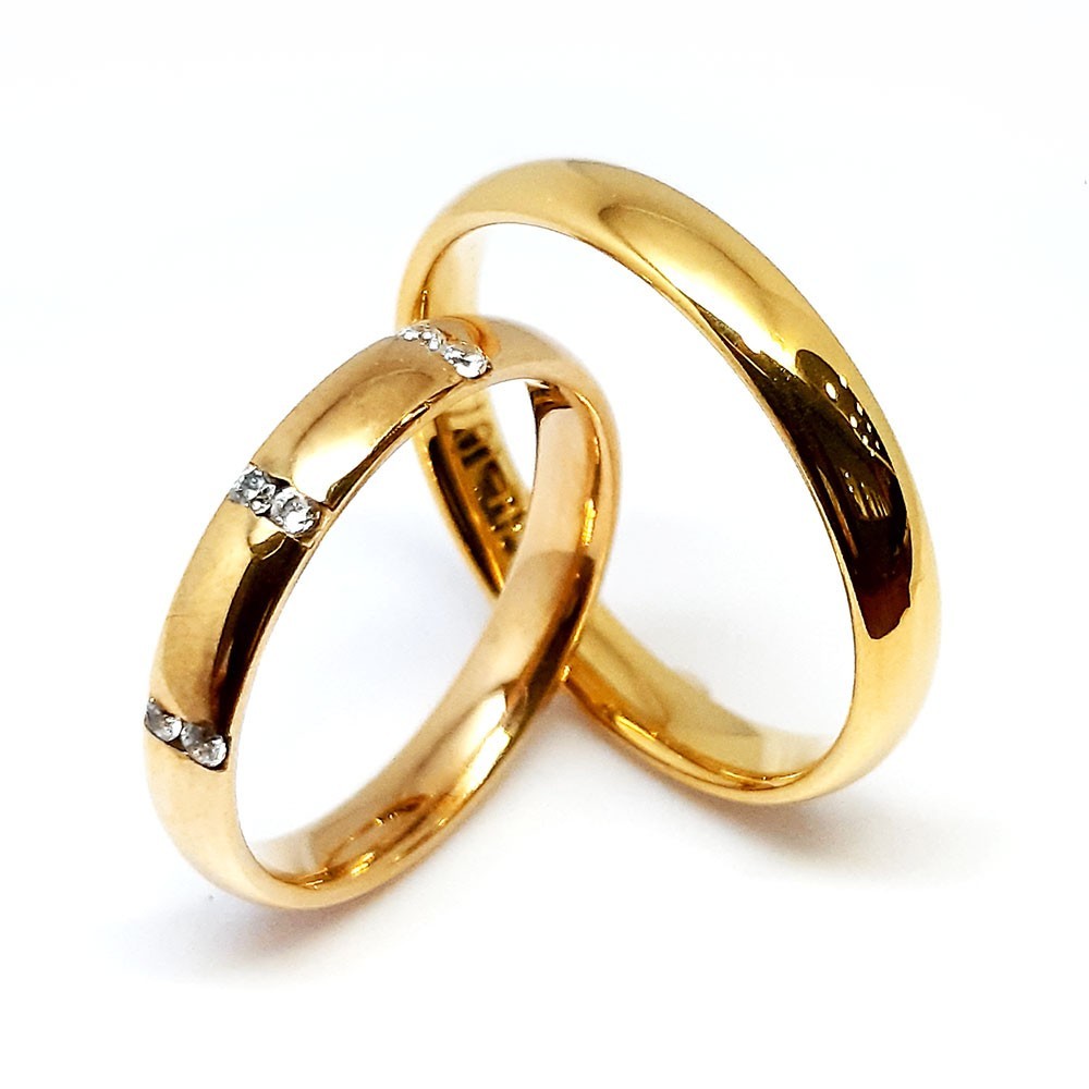 Ein paar Trauringe-Eheringe, Gelbgold 585, mit 0,12 ct Diamanten (RU1079)