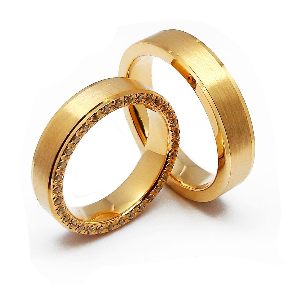Ein paar Trauringe-Eheringe, Gelbgold 585, mit 0,38 ct Diamanten (W37Y)