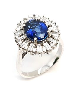 Damenring Weißgold 585 mit 0,76 ct Diamanten und Saphir – P000299