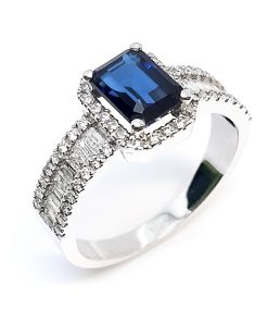 Damenring Weißgold 585 mit 0,50 ct Diamanten und Saphir – P000288