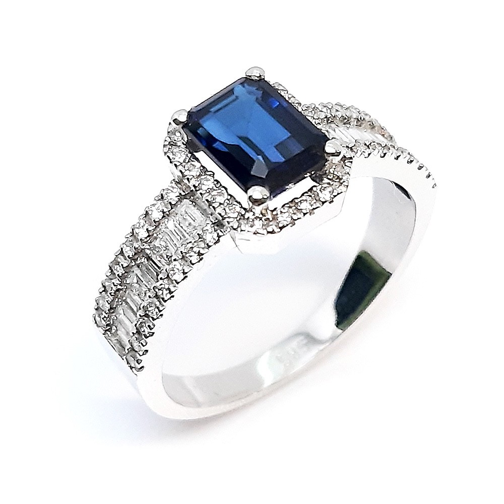Damenring, Weißgold 585 mit 0,50 ct Diamanten und Saphir (P000288)
