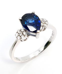 Damenring Weißgold 585 mit 0,10 ct Diamanten und Saphir – P000289