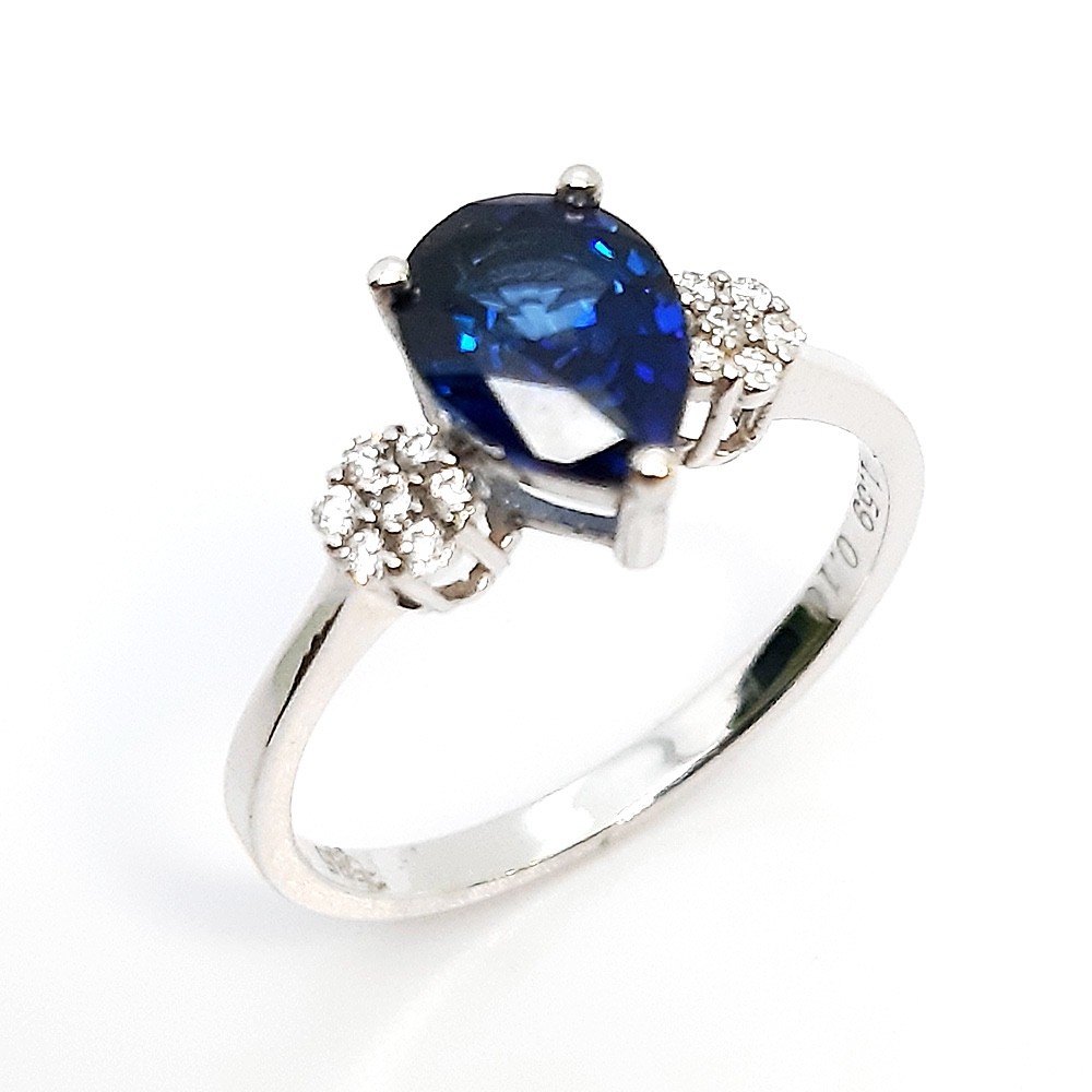 Damenring, Weißgold 585 mit 0,10 ct Diamanten und Saphir (P000289)