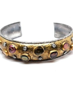 Armreif Feingold / Silber 925 mit Diamanten und Saphir – FE00009