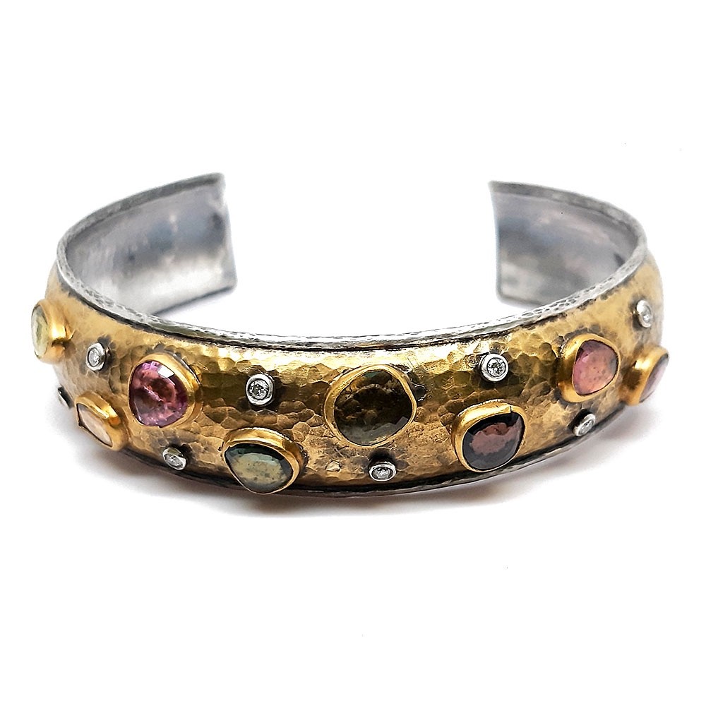Armreif, Feingold-Silber 925, mit Diamanten und Saphire (FE00009)
