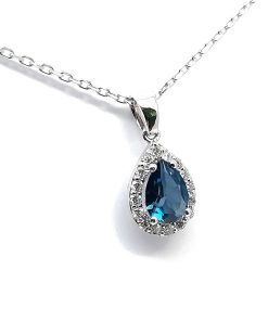 Anhänger mit Kette Weißgold 585 mit 0,16 ct Diamanten und Saphir – P000677
