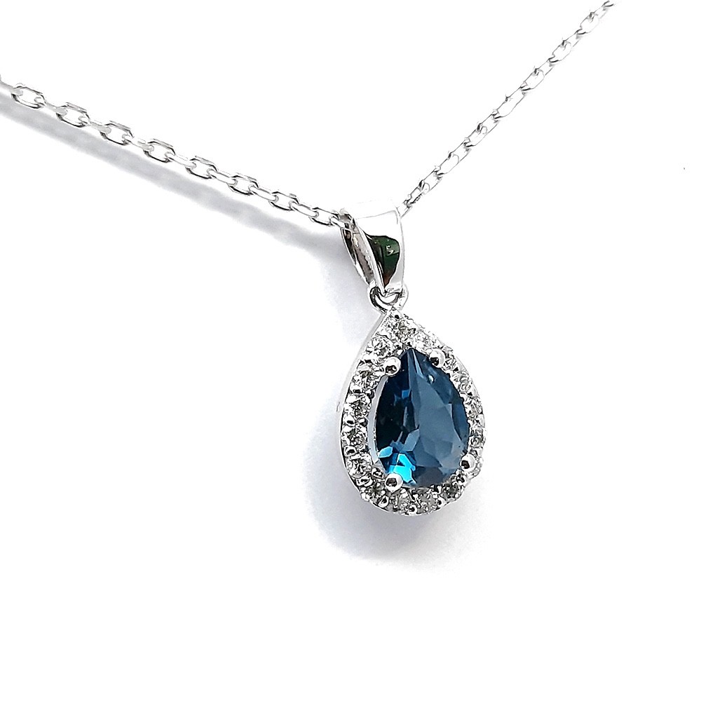 Anhänger mit Kette, Weißgold 585 mit 0,16 ct Diamanten und Saphir (P000677)