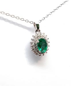 Anhänger Weißgold 585 mit 0,30 ct Diamanten und Smaragd – P000347