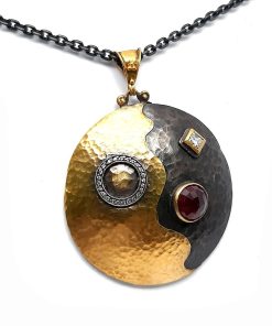 Retro-Anhänger Feingold / Silber 925 mit Diamanten und Rubin – FE00113