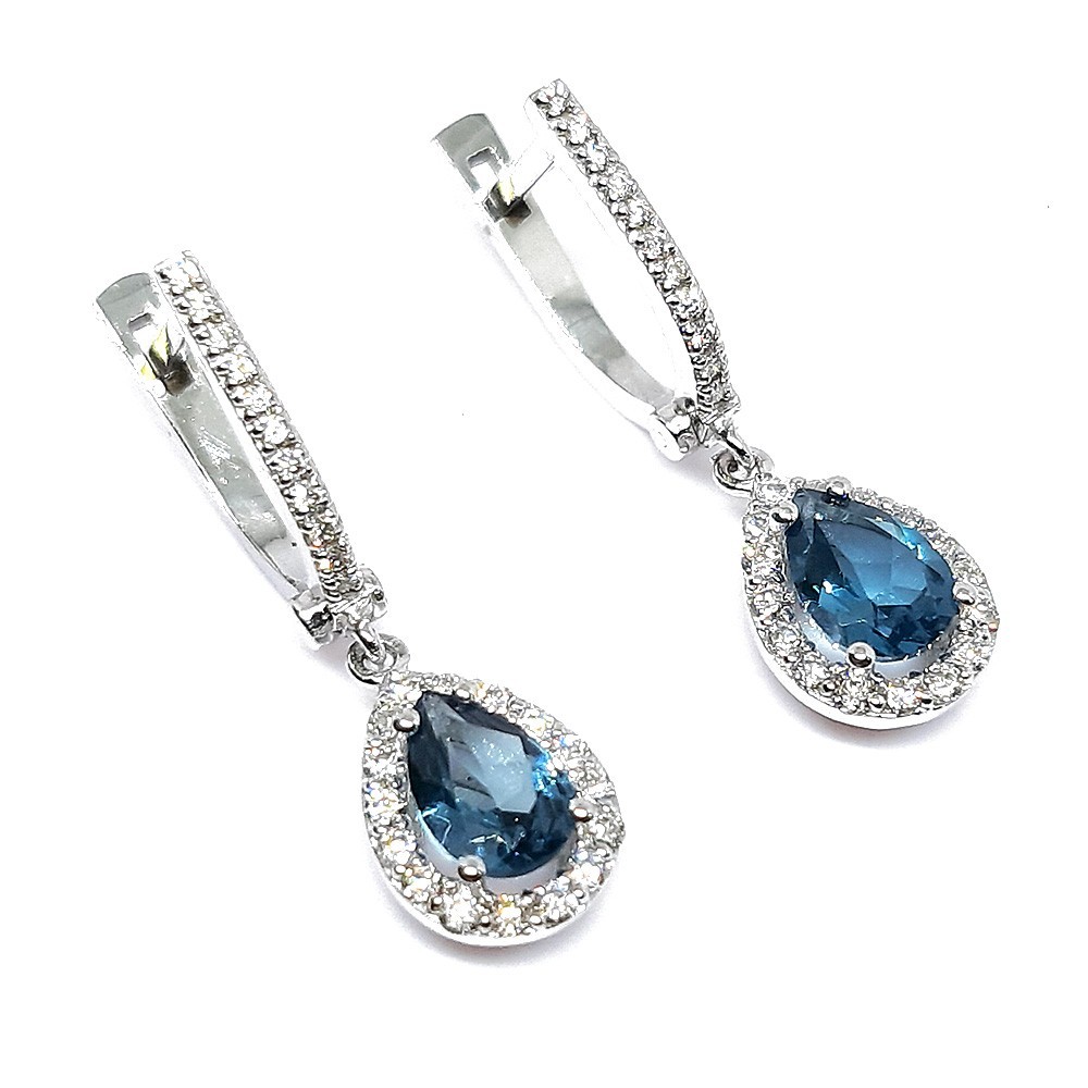 Ohrringe, Weißgold 585 mit 0,42 ct Diamanten und Saphire (P000678)