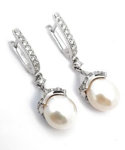 Ohrringe Weißgold 585 mit 0,80 ct Diamanten und Perle – FP000038
