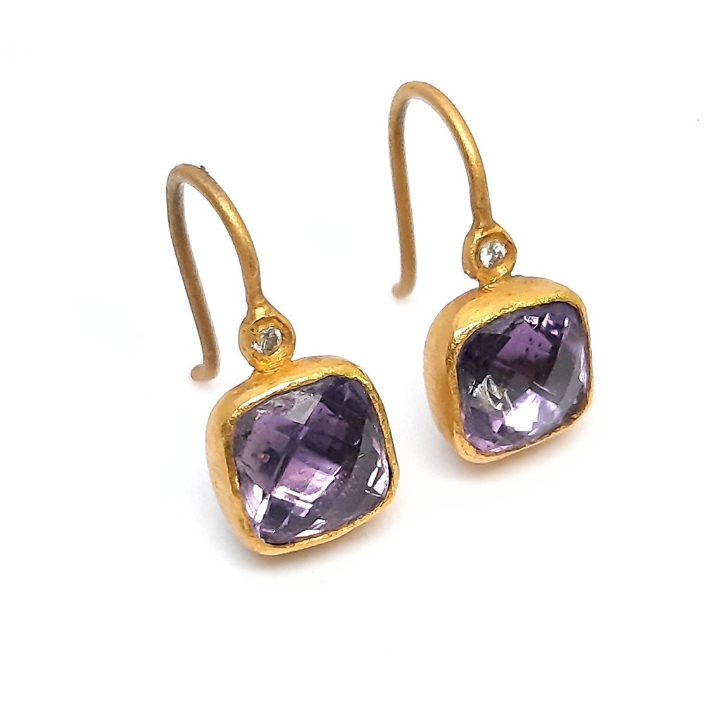 Ohrringe, Feingold mit Diamanten und Amethyst (FE00111)