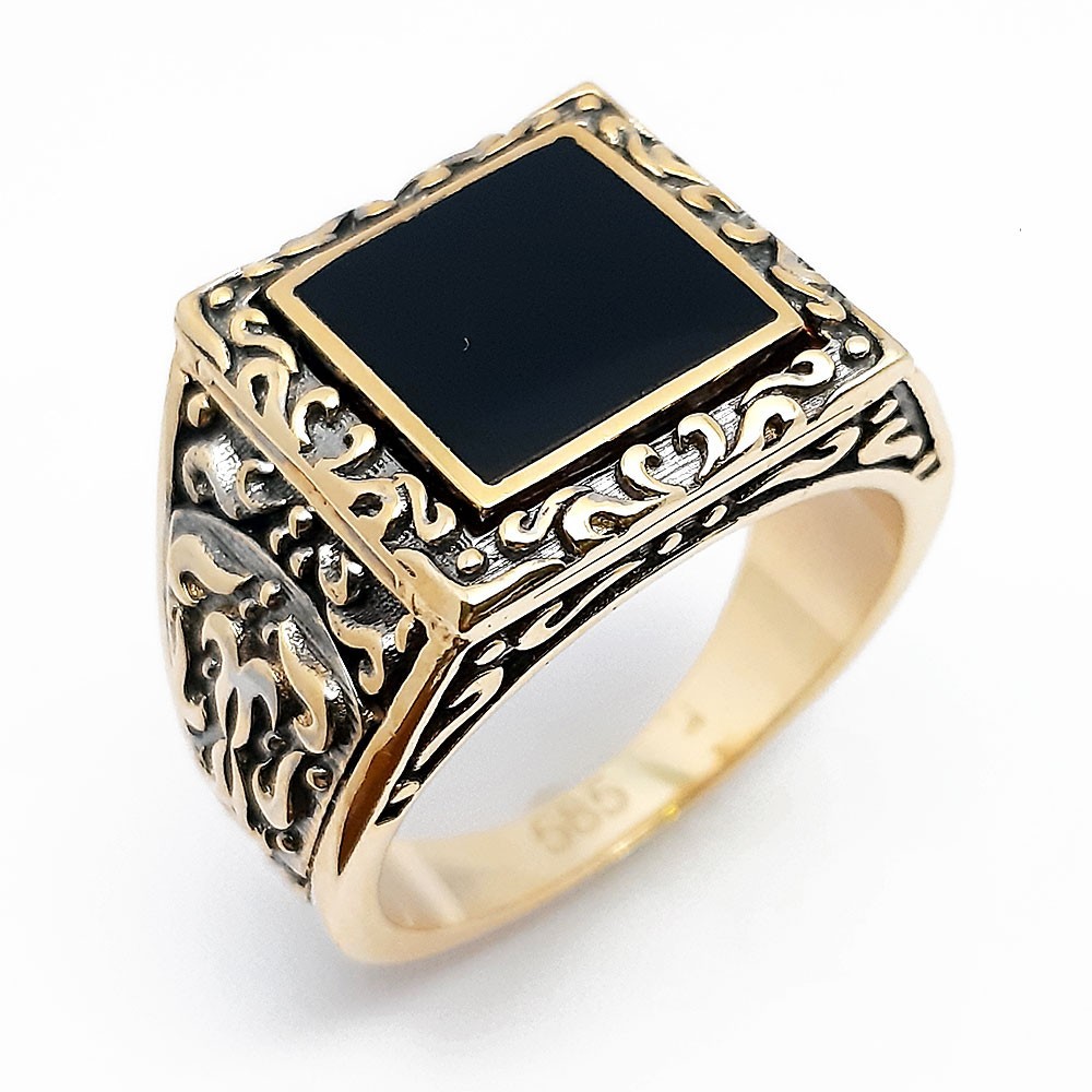 Herrenring, Gelbgold 585, mit Onyx (A000989)