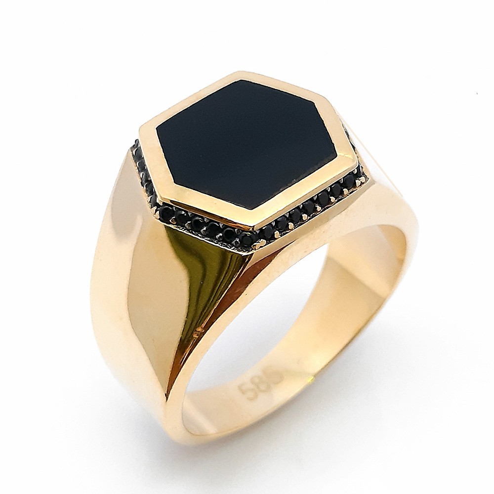 Herrenring, Gelbgold 585, mit Onyx (A000991)