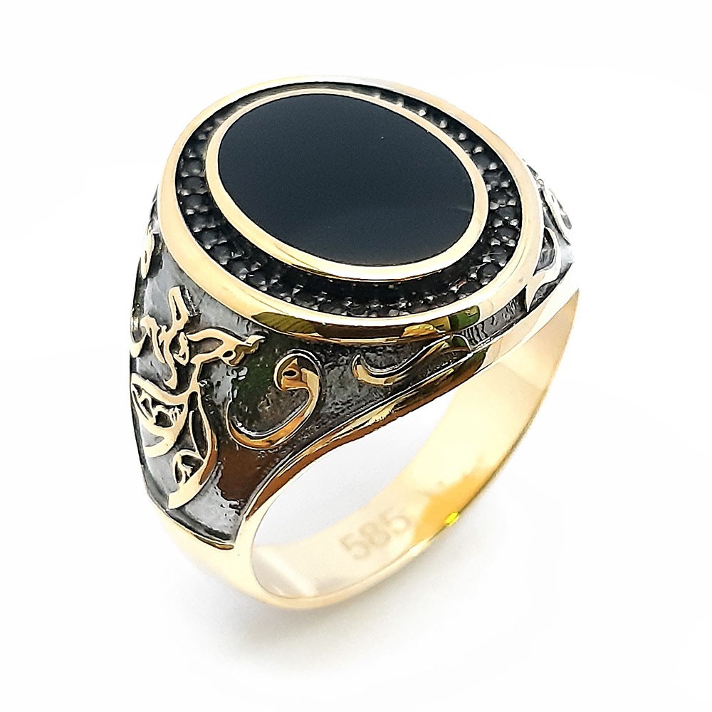 Herrenring, Gelbgold 585, mit Onyx (A000992)