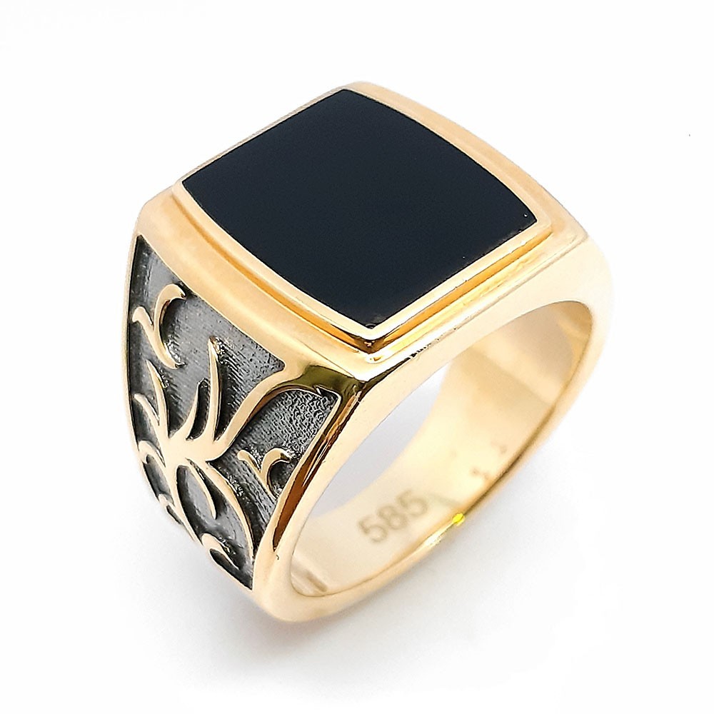 Herrenring, Gelbgold 585, mit Onyx (A000983)
