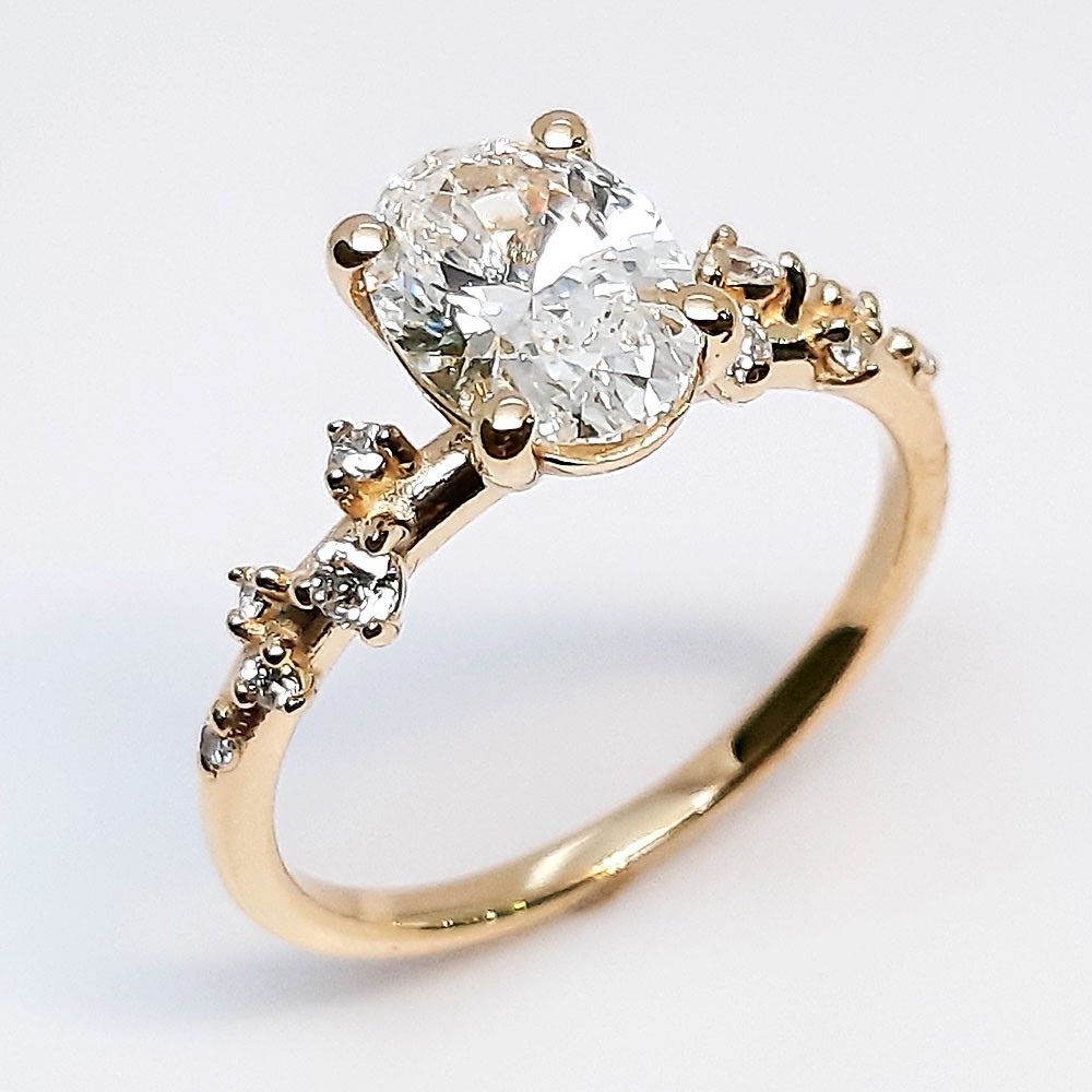 Damenring, Antragsring, Gelbgold 750, mit 1,10 ct Labor-Diamanten (L000003)