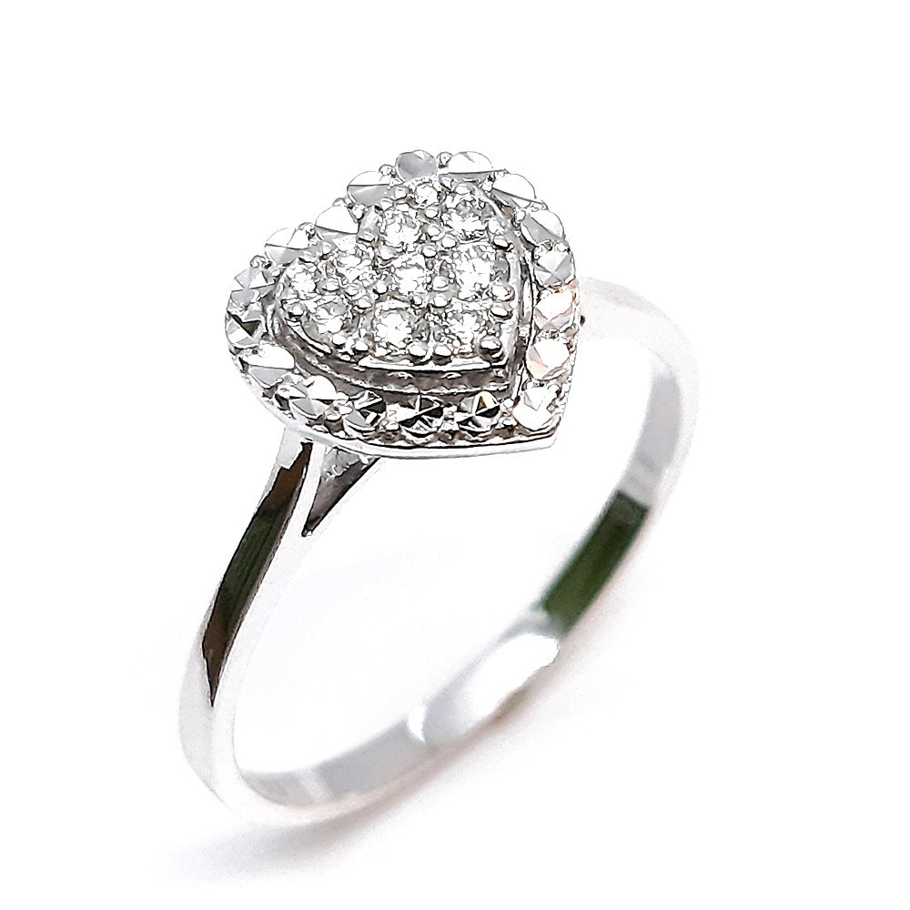 Damenring, Antragsring, Weissgold 585, Herzform, mit 0,12 ct Diamanten (V000075)