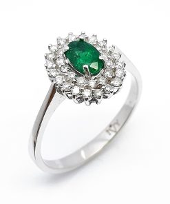 Damenring Weißgold 750 mit Diamanten und Smaragd – FP00049
