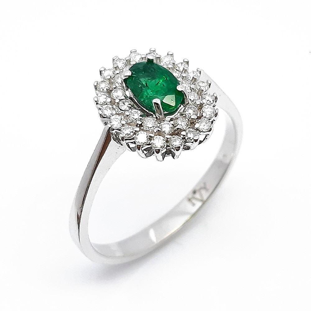 Damenring, Weißgold 750, mit Smaragd und Diamanten (FP00049)