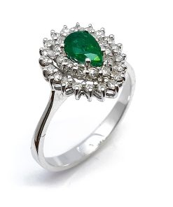 Damenring Weißgold 750 mit Diamanten und Smaragd – FP00099