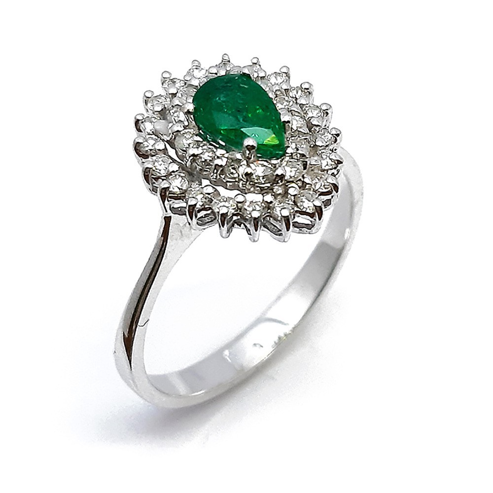 Damenring, Weißgold 750, mit Smaragd und Diamanten (FP00099)