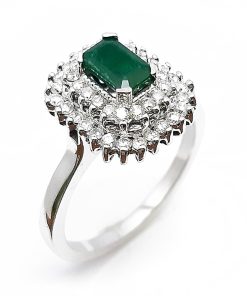 Damenring Weißgold 750 mit Diamanten und Smaragd – FP00008