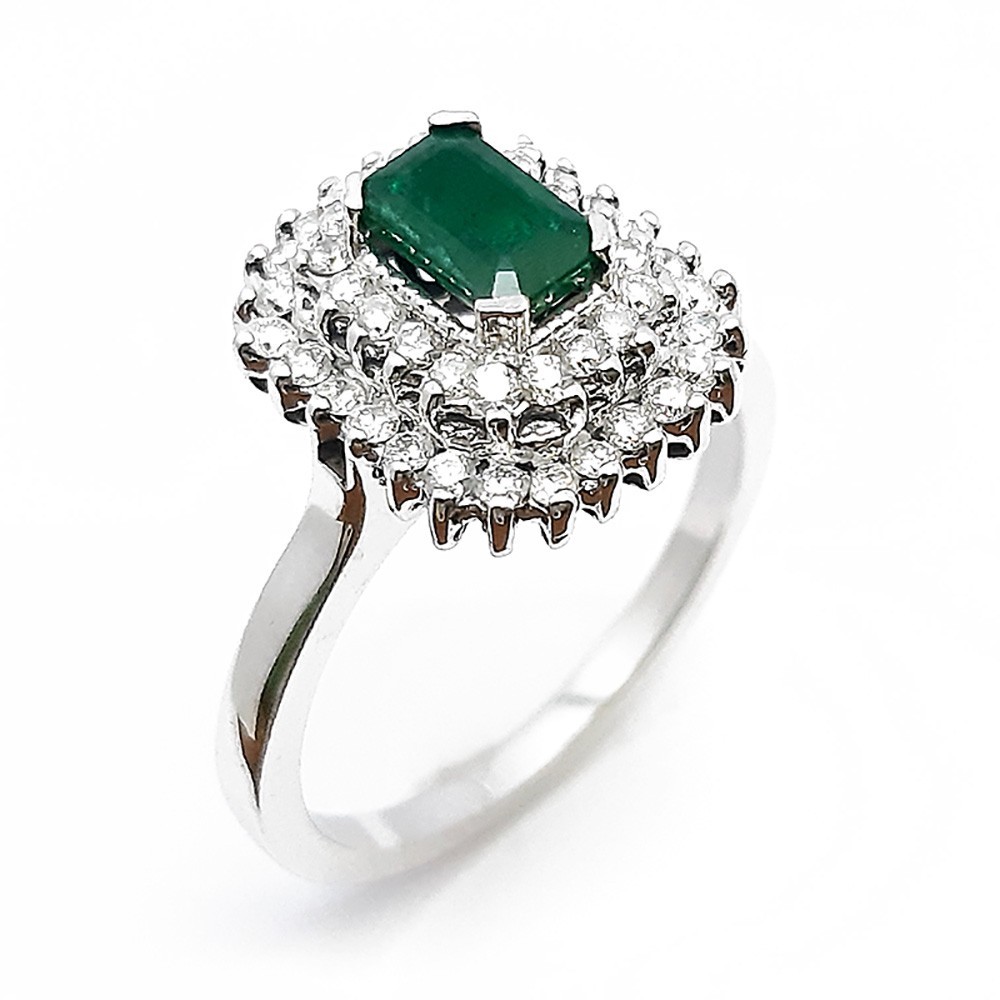 Damenring, Weißgold 750, mit Smaragd und Diamanten (FP00008)