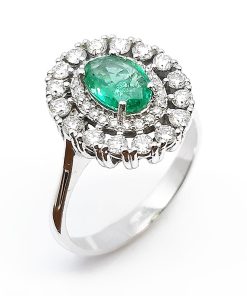 Damenring Weißgold 585 mit Diamanten und Smaragd – FP000298