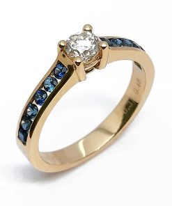 Damenring Gelbgold 585 mit Diamanten und Saphir – P000567