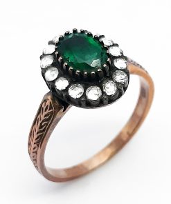Retro-Ring Rotgold 333 / Silber 925 mit Diamanten und Smaragd – FE00031