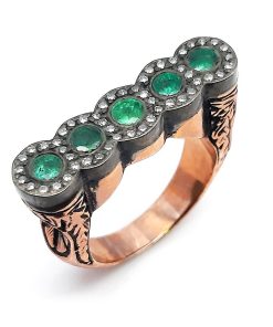 Retro-Ring Rotgold 333 / Silber 925 mit Diamanten und Smaragd – FE00022