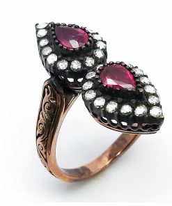 Retro-Ring Rotgold 333 / Silber 925 mit Diamanten und Rubin – FE00027
